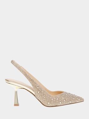 Betsey Johnson Gold Rhinestone Crystal Slingback Pointed Pump Heels
